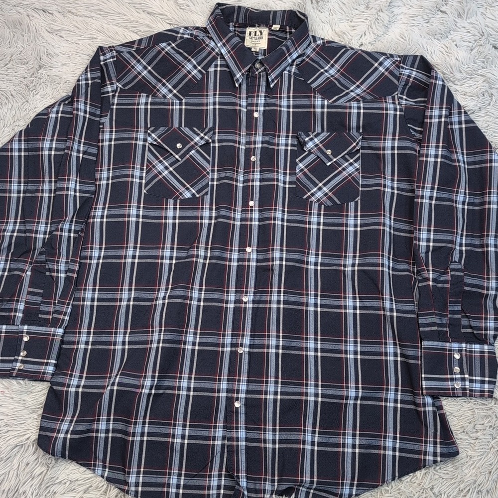 Ely Cattleman Shirt Mens 3XL Tall Western Pearl‎ Snap Rancher Rodeo Cowboy Chore